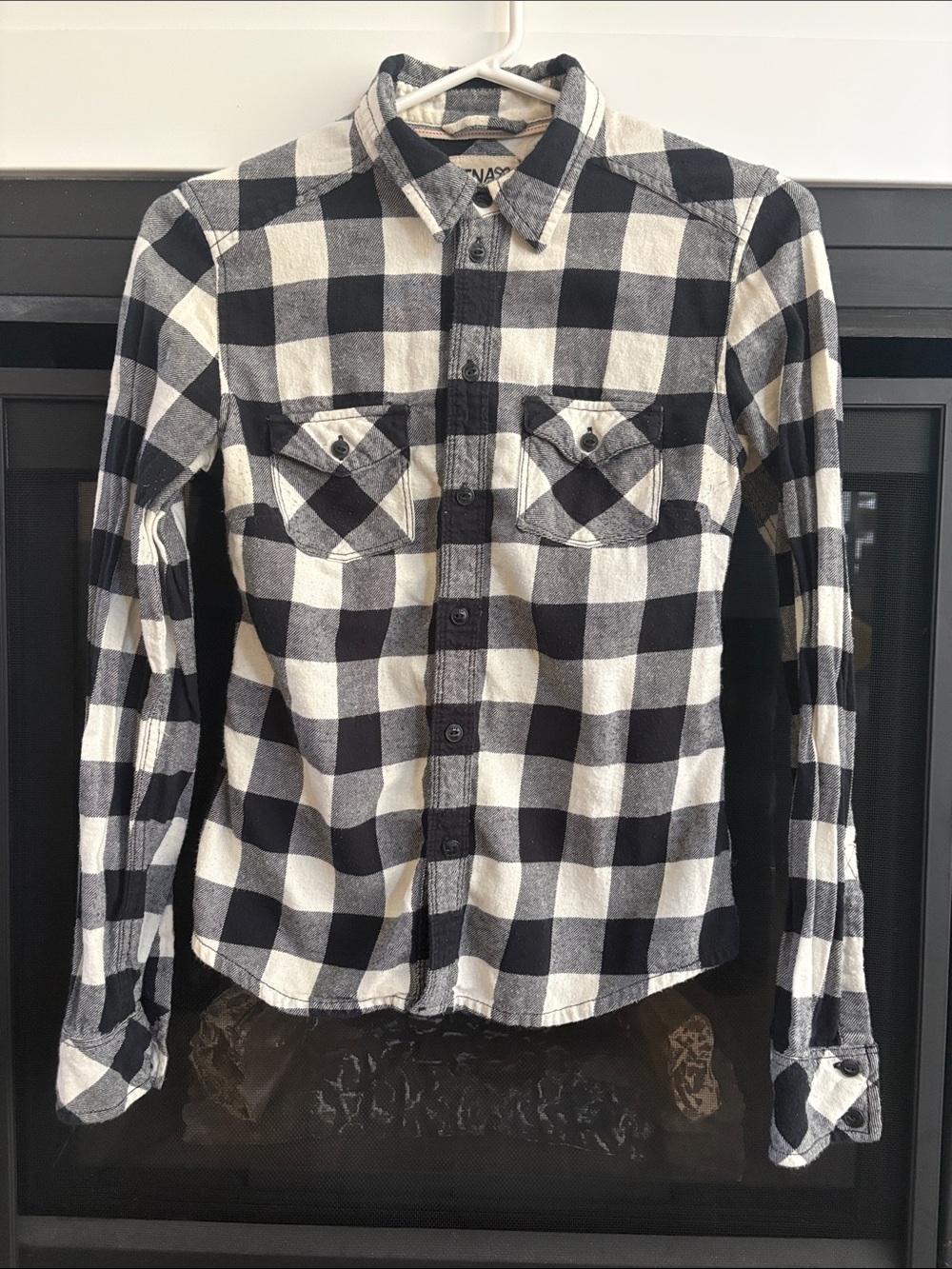 TNA Aritzia Black and White Buffalo Plaid Button-Down Shirt